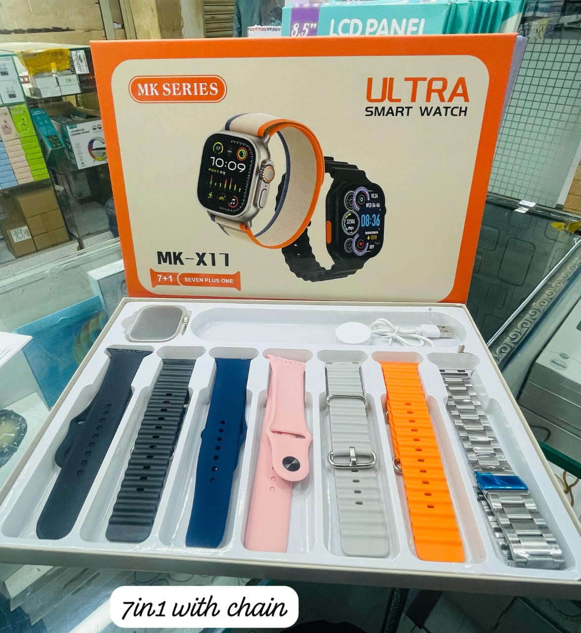 Ultra 7 IN 1 Smartwatch 2.1 Inch Full HD Screen Series 9 and 10 Wireless Charging with 7 Straps