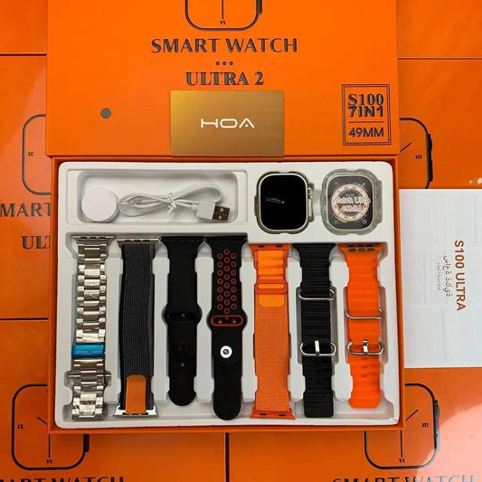 S100 Ultra Smart watch 7 in 1 Strap series 9, 45mm display. Free Delivery within 3 days - Stile Gadget