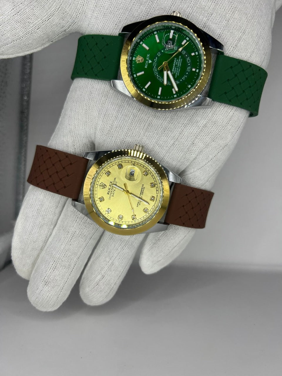 Luxury Rolex-Style Analog Watch for Men – Green & Gold Dial