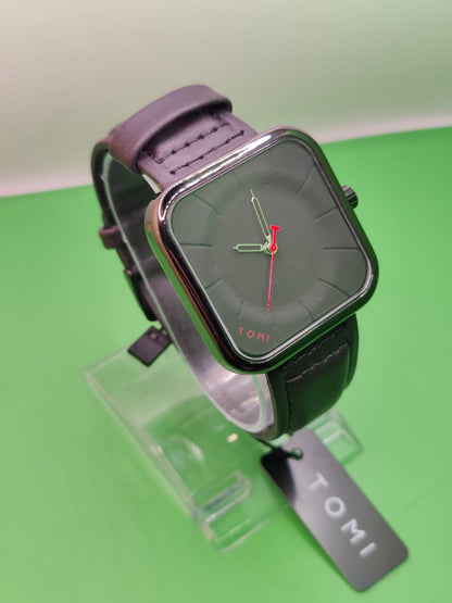 Tomi T093 Square Dial Analog Watch for Men & Women – Brown Leather Strap | Adnan Tech