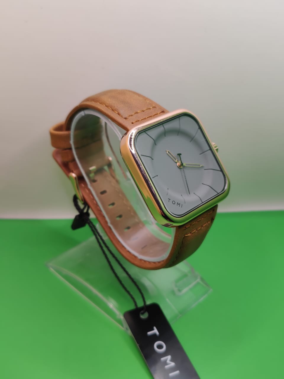 Tomi T093 Square Dial Analog Watch for Men & Women – Brown Leather Strap | Adnan Tech