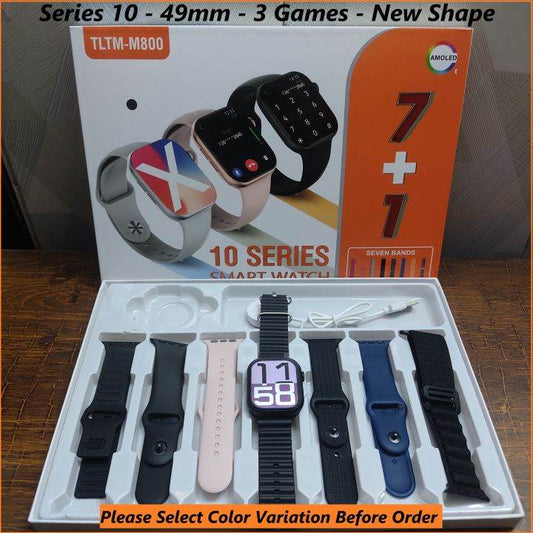 M900 Series 10 Smart Watch with 7 Straps 49mm, 3 Games, Bluetooth, Calling, Music - Stile Gadget
