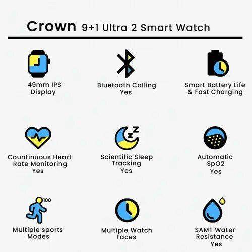 crown s10 plus series 10, 10 in 1, Sports Mode, Bluetooth Calling, Built-in GPS, Fitness Tracker - Stile Gadget