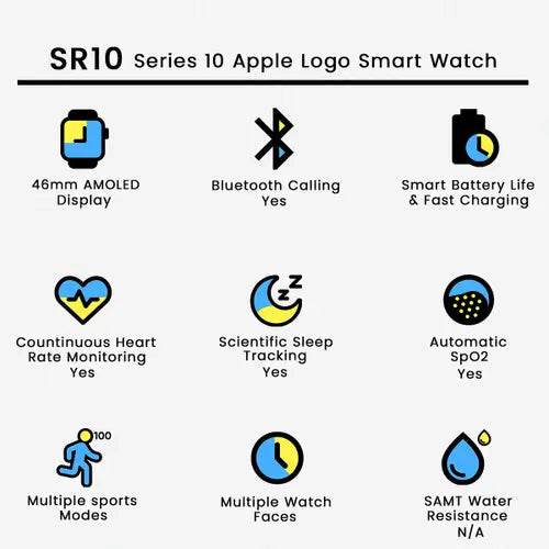 Crown Series 10 Apple Logo Smart Watch - 49mm Display Smooth LED Screen - Stile Gadget