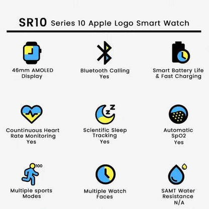 Crown Series 10 Apple Logo Smart Watch - 49mm Display Smooth LED Screen - Stile Gadget