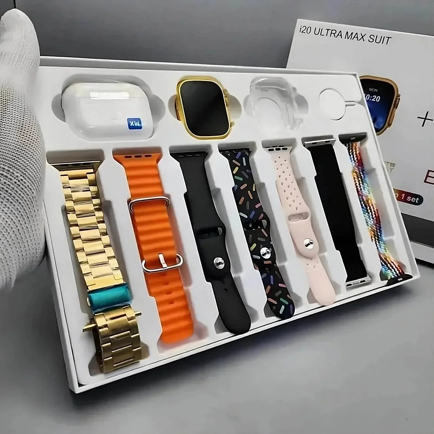 i20 Ultra Smart Watch with Airpods Pro and 7 Straps | 10 in 1 Smart Watch Box - Stile Gadget